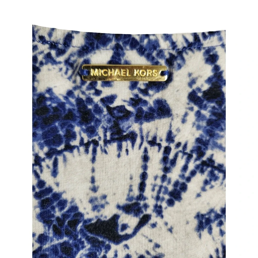 Michael Kors Blue White Tie Dye Cold Shoulder Dress Large Sunburst Mini